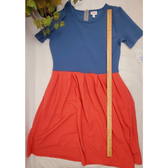 NWT LuLaRoe Amelia XL Dress Blue Coral Colorblock Zipper Pockets Womens Size - Picture 4 of 6